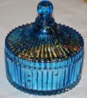 Blue Mercury Glass Trinket Jar w/LED Light Strand by Kringle Express