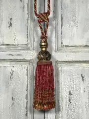 Pair 2 pieces Curtain Tie Backs - 30cm Tassel with beads - Red Wine