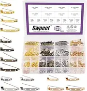 Swpeet 320Pcs 4 Colors 4/5" 1" 6/5" 7/5" Brooch Tone Pin Backs Assortment Kit, Tone Brooch Pin Backs Safety Locking Pins Backs Safety Clasp Pin with Holes for Making Corsage, Name Tags