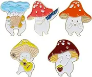 [EMSea] 5PCS Mushroom Enamel Brooch Pins Lapel Badge Cartoon Plant Delicate Cute Button Pins for Backpack Clothes Hats Decorations 5 Styles