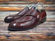 Buy New Handmade Men's Stylish Tone Burgundy Red Leather Dress Monk Strap Shoes