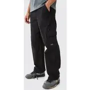 Mens Black Fixed Waist Cargo Zip Trouser With Woven Tab