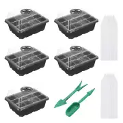 5 Pack 12 Cell Seeding Starting Tray Kit for Greenhouse Planting, Black