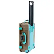 Dark Desert Tan & Teal Pelican 1535 Air case. Empty With wheels & teal trolley