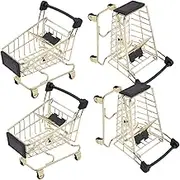 Zerodeko 4Pcs Tiny Shopping Cart Trolley Storage Baskets Simulation Trolleys for Role Play Cute Desk Organizer for Office Home Cafe Decoration