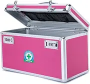 HEWEI WORKS Locking Box with Portable Storage Case, 15''x 8.7''x 9.3''，Childproof Medication Lock Organizer, Lockbox for Documents，Medicine & Valuables (PINK)