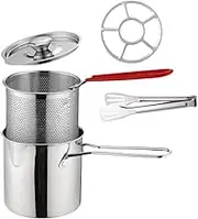 Cabilock 1Set Fry Pot with Deep Fryer Basket Lid Safe Long Handle for Frying Shrimp Chicken Fries for Home and Outdoor Cooking