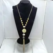Ali khan mixed media agate tassel pendant necklace with faceted glass beads NWT