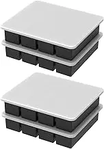 4 Pcs Silicone Freezer Trays with Lid, Silicone Freezer Container, Flexible Soup Freezer Molds Easy Release Silicone Food Freezer Tray Multipurpose Ice Cube Tray (Black)