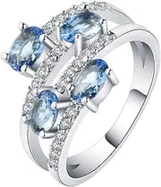 [VPbao] Women CZ Crystal Ring Plated 925 Sterling Silver Party Rings Jewellery Blue