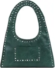 [Jusavie] Y2k Crescent Hobo Bags Women 90s Trendy Studded Shoulder Satchels Crossbody Purse PU Leather Punk Underarm Tote Handbag