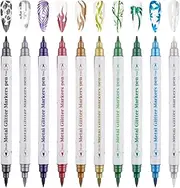 10 Color Metal Giltter 3D Nail Art Pens Set, Kalolary Double-ended Nail Point Graffiti Dotting Pen Drawing Painting Liner Brush for DIY Nail Art Beauty Adorn Manicure Tools(G)