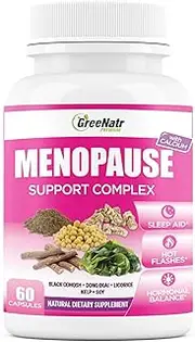 Herbal Menopause Support Complex for Hot Flashes, Night Sweats & Mood Swings Relief. Promotes Balanced Hormone Levels Naturally with Black Cohosh, Dong Quai, Licorice Root & Kelp Leaves, Veggie Caps