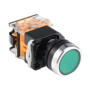 Momentary Push Button Switch DPST 1 NO 1 NC Round Flat Green / 22mm / 1 Pcs