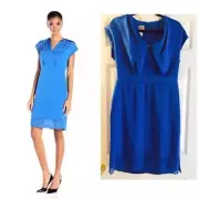 NWT Anne Klein Womens Crushed Satin V-Neck Pleat Dress. Size 10. Azure/Blue
