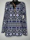 Large Bobbie Brooks Womens Blue & White Soft Aztec South Western Shirt Top Knit