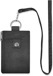 [AdiStylinno] Minimalist RFID Blocking Small Wallet, Waterproof Zipper ID Case Wallet with ID Window and Lanyard for Men Women, Black, Classic