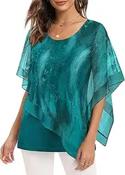 [SeSe Code] Women's Elegant Mesh Blouses Flowy Poncho Tops Dressy Casual Shirts