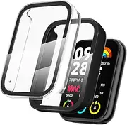 Diruite Pack of 2 Case for Xiaomi Smart Band 8 Pro Protective Case with Glass Screen Protector, Hard PC Ultra Thin Glass Protective Case All-Round Screen Protector for Xiaomi Smart Band 8 Pro