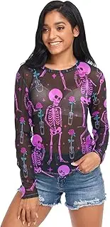 [RPLIFE] Skeleton Empty Vase Womens Mesh Tops, Sheer Rave Top S-XXL