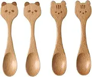 Bafnsiji 4pcs Mini Wooden Spoons,Panda Squirrel Natural Wooden Spoon, Handmade Wooden Spoon, Beech Spoon, Wooden Honey Spoon, for Honey, Coffee, Tea, Sugar, Jam, 15cm