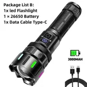 50000 Lumens LED Flashlight LCD Camping Hunting Tactical Torch USB Rechargeable