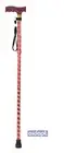 Extendable Plastic Handled Walking Stick Wth Engraved Pattern Red
