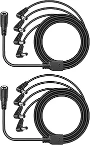 VOLTKARE 18AWG DC Power Adapter Y Splitter Cable 5.5mm x 2.1mm 1 Female to 4 Male Right Angle 90 Degree Cable for CCTV Security Cameras Surveillance Router DVR LED Strip Light (Pack of 2)