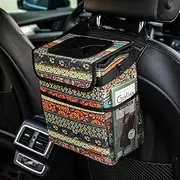Car Trash Bin Cute - Leak-Proof Car Trash Can with Lid and Storage Pockets, Car Garbage Can for Men and Women, Boho Aztec Essentials: Must-Have Car Interior Accessories (Boho Carnival)