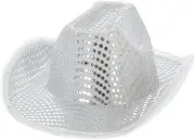 Smiffys 53045, Silver LED Light Up Sequin Cowboy Hat, Unisex Adult, One Size