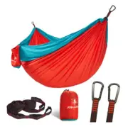 PYS OUTDOOR - Double Hammock - Nylon - Red & Lake Green with two hammock straps