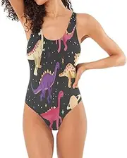 [RPLIFE] Cute Dinosaurs Space Women 1 Piece Swimsuit, Low Back Bathing Suit Petite Bathing Suits