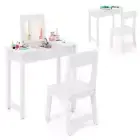 2 in 1 Kids Vanity Set with Flip Top Mirror Makeup Dressing Table & Chair Set