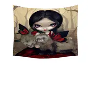 Beautiful Maiden with Red Butterfly Ferrets Tapestry