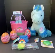 Plush 15" Unicorn + Pail*Treat Cont's*Lip Smackers*Tats*Pen*Magic Mermaid*Towel