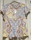 Lovely Bohemian MAUVE/ANTHROPOLOGIE Fluttery S/S Muted Color Graphics M Top BNWT