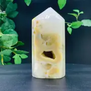 361g Natural Agate Geode Crystal Obelisk Quartz Tower Wand Point Healing Reiki