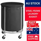 Steel Frame Large Laundry Basket w/ Wheels Black Removable Bag Machine Washable