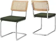 Set of 2 Matt Blatt Marcel Breuer Cesca Dining Chairs Replica (Rattan/Green Velvet) - MBCESC2CFGA