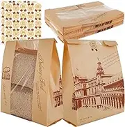 50Pcs Paper Bread Bags for Sourdough Bread Homemade, Paper Bakery Bag for Baked Food Packaging Storage, Large Paper Bread Loaf Bag Bulk with Window Label Seal Sticker (12.6x8.3x3.5inch)
