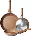 Nonstick Frying Pan Set, Set of 3 Non Stick Frying Pans, Gold Granite Induction