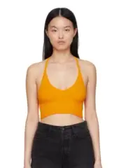 Rag & Bone Womens Soleil Bra Crop Top L Golden Yellow Ribbed Knit T Back NWT