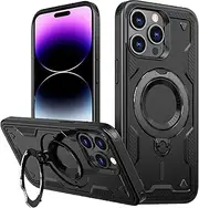 [rojarou] for iPhone 14 Pro Max Case[Compatible with MagSafe][360° Rotate Ring Kickstand][Military Grade Protective] Shockproof Anti-Scratch Phone Case for iPhone 14 Pro Max,Black