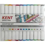 12pc Kent Spectra Graphic Markers Brush Chisel Nib Drawing/Design Asst Set