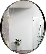 Hamilton Hills Contemporary Metal Wall Mirror | Glass Panel Framed Rounded Corner Deep Set Design, Bronze, 30" Round
