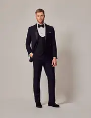Hawes & Curtis Black Wool 3 Piece Slim Fit Dinner Suit Size: One Size