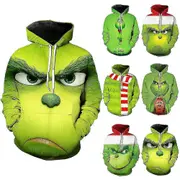 Christmas Unisex The Grinch Novelty Hoodie Long Sleeve 3d Printing Pullover Sweatshirt Jumper Tops For Men Women Adult A XXXS