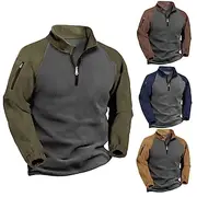 Men's Fleece Hoodie Quarter Zip Sweatshirt Raglan Hoodie Black Army Green Dark GrayBlack Army Green Navy Blue Khaki Standing Collar Color Block Pocket Color Bl