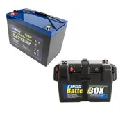 KINGS AGM Deep Cycle Battery 98AH + Battery Box Portable 12V 2x USB & Cig Socket