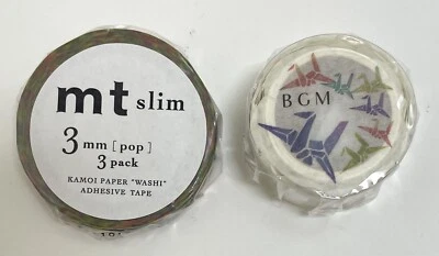 Lot of 4 Rolls of MT Slim & BGM Washi Tape / Masking Tape Abstract & Paper Crane